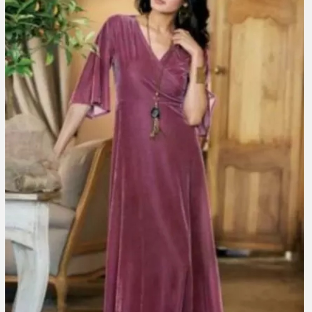Soft Surroundings Vera Velvet Long Maxi  Wrap Dress